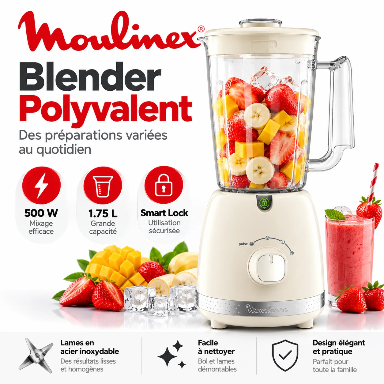 Blender MOULINEX 500W 1.75L soleil - original