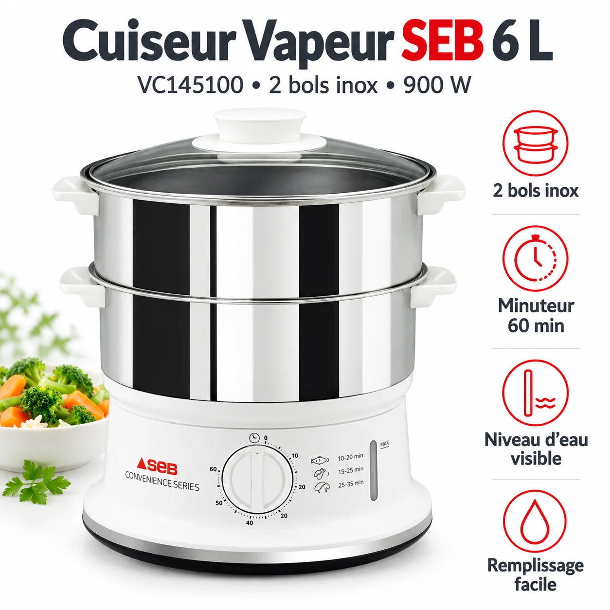 Cuiseur Vapeur  avec 2 bols inox SEB série 🇫🇷