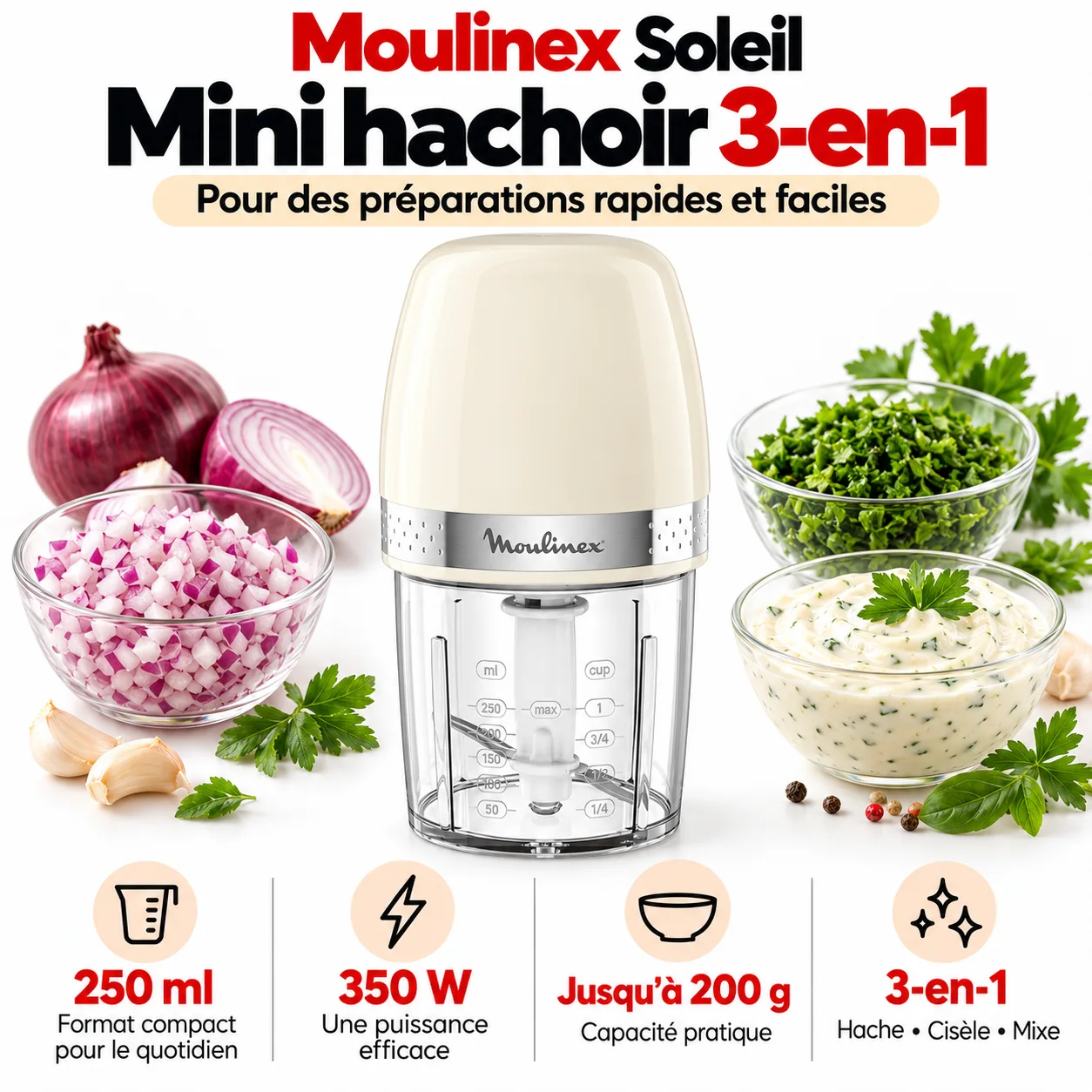Mini Hachoir éLectrique Moulinex Soleil 350w 🇫🇷