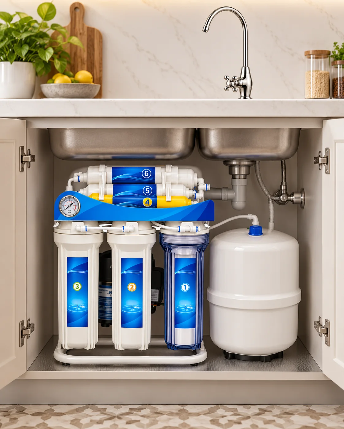 PureAman RO7 - Osmoseur à osmose inverse 7 étapes avec pompe, réservoir et robinet