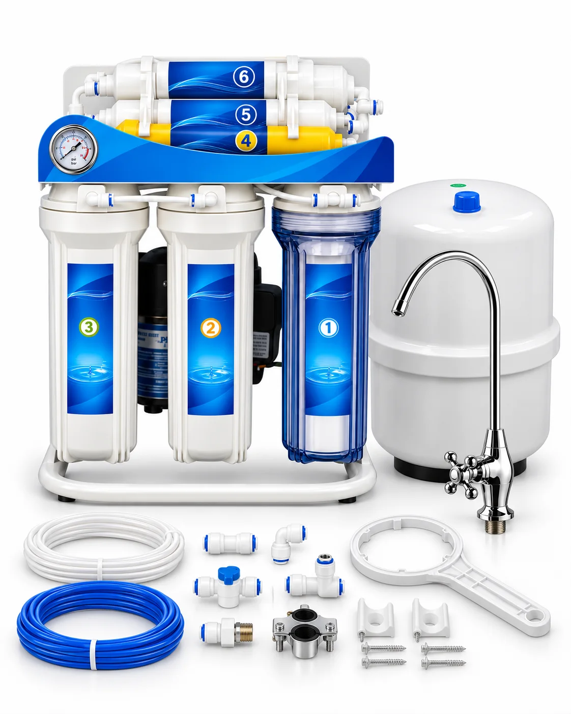 PureAman RO7 - Osmoseur à osmose inverse 7 étapes avec pompe, réservoir et robinet