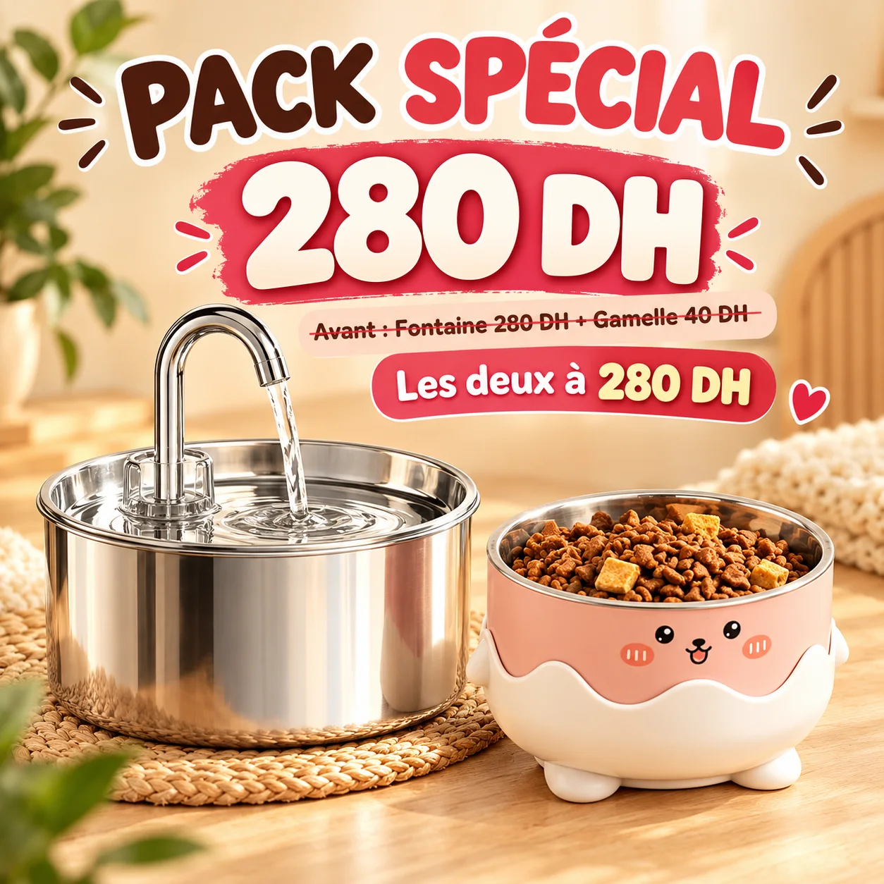 Pack Chat : Fontaine à Eau en Inox + Gamelle en Inox – Offre Spéciale