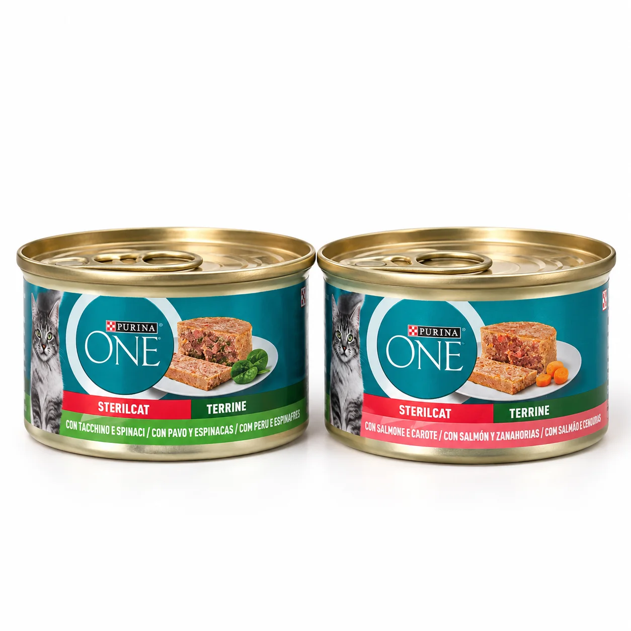 Purina ONE Sterilcat Terrine pour Chats Stérilisés, Dinde & Épinards et Saumon & Carottes 85g