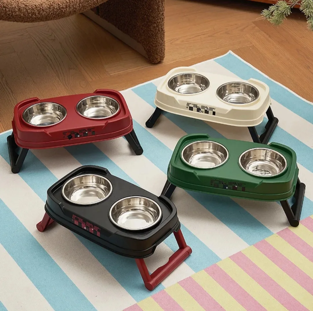 Gamelle Double Surélevée pour Chat et Chien avec Bols en Inox – 38,3 cm