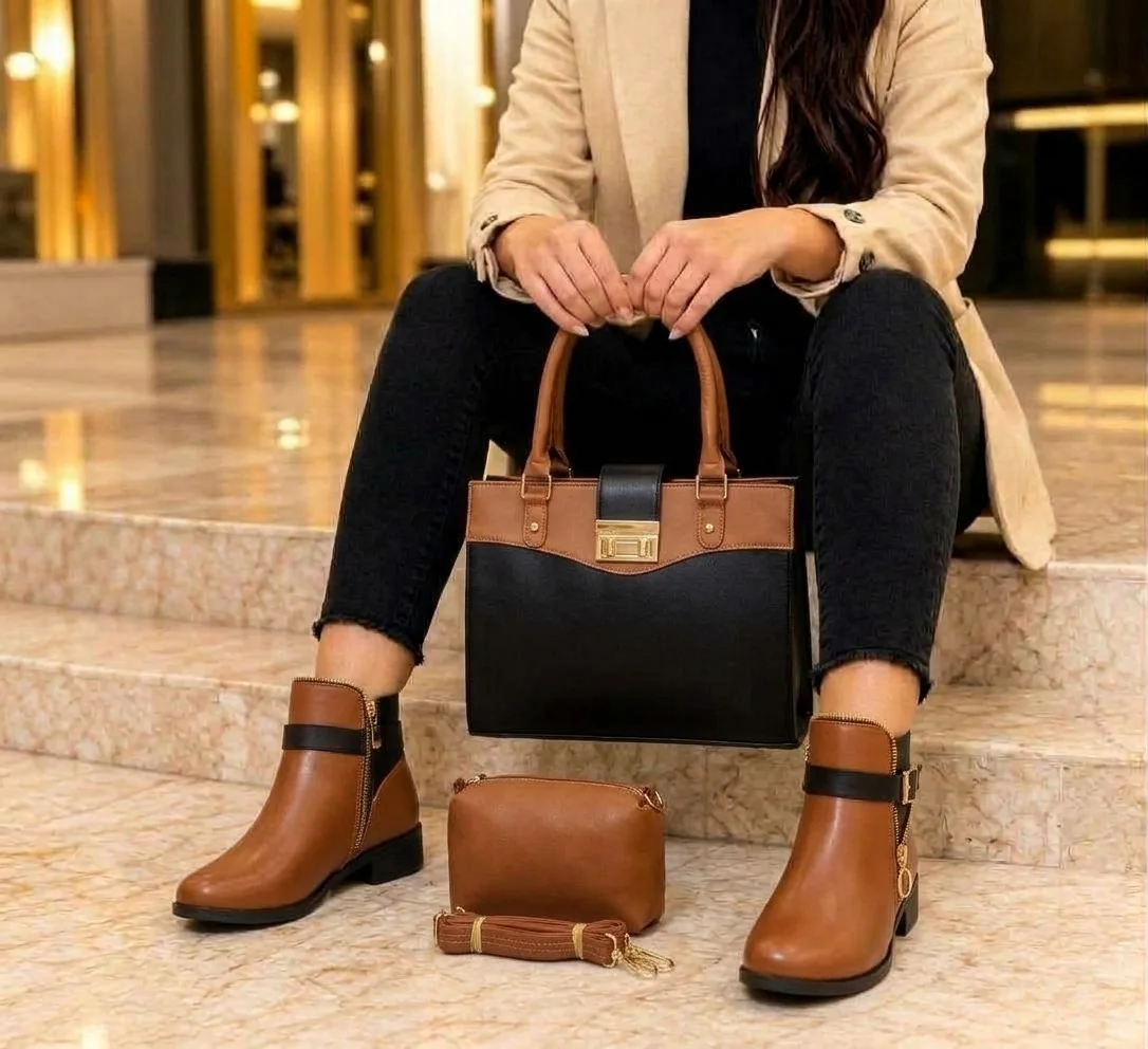 حقيبة جلد مع بوت عصري شكل متناسق