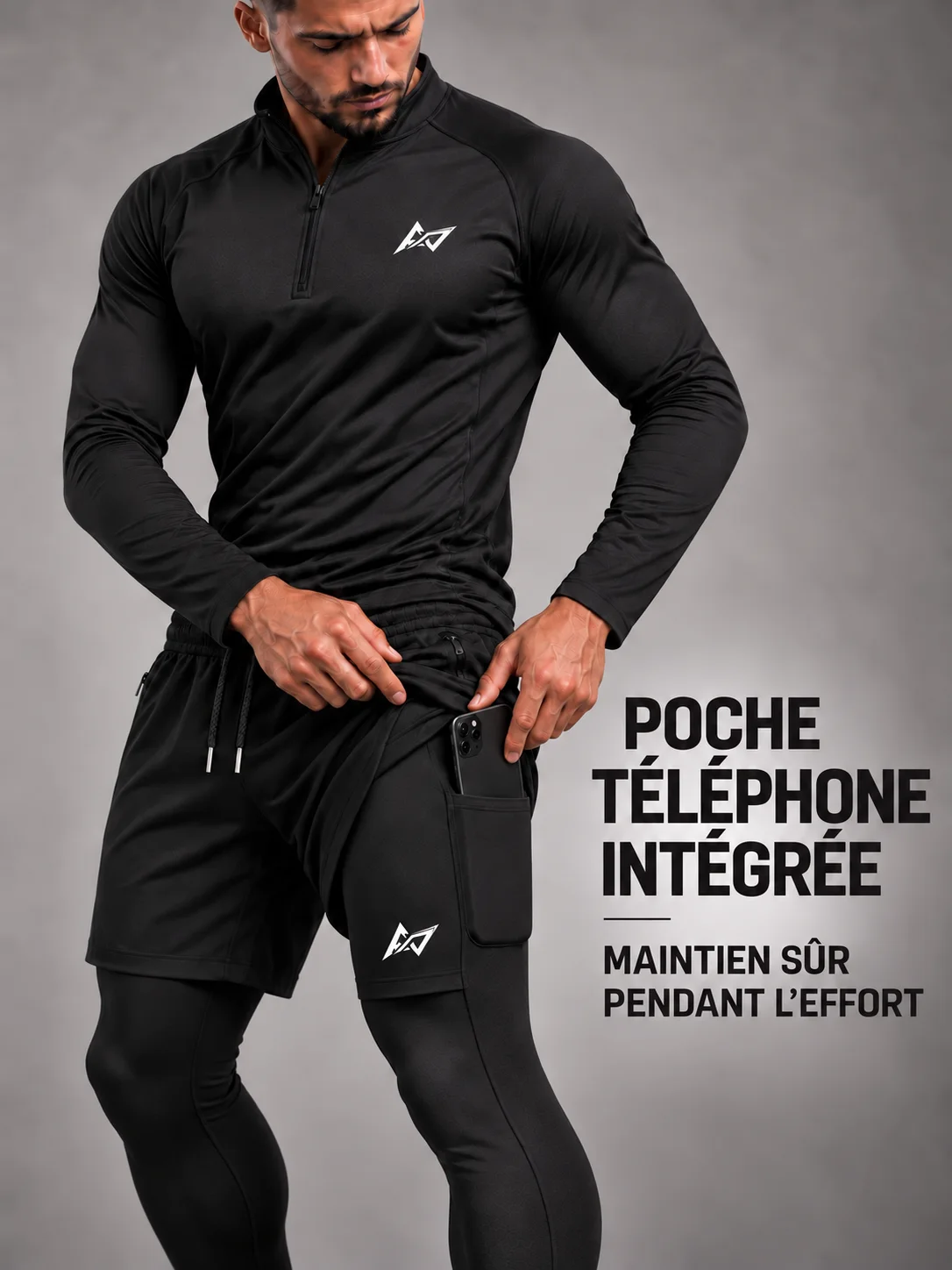 Ensemble axe7  3 en 1  –  Haut zip + Short + Legging