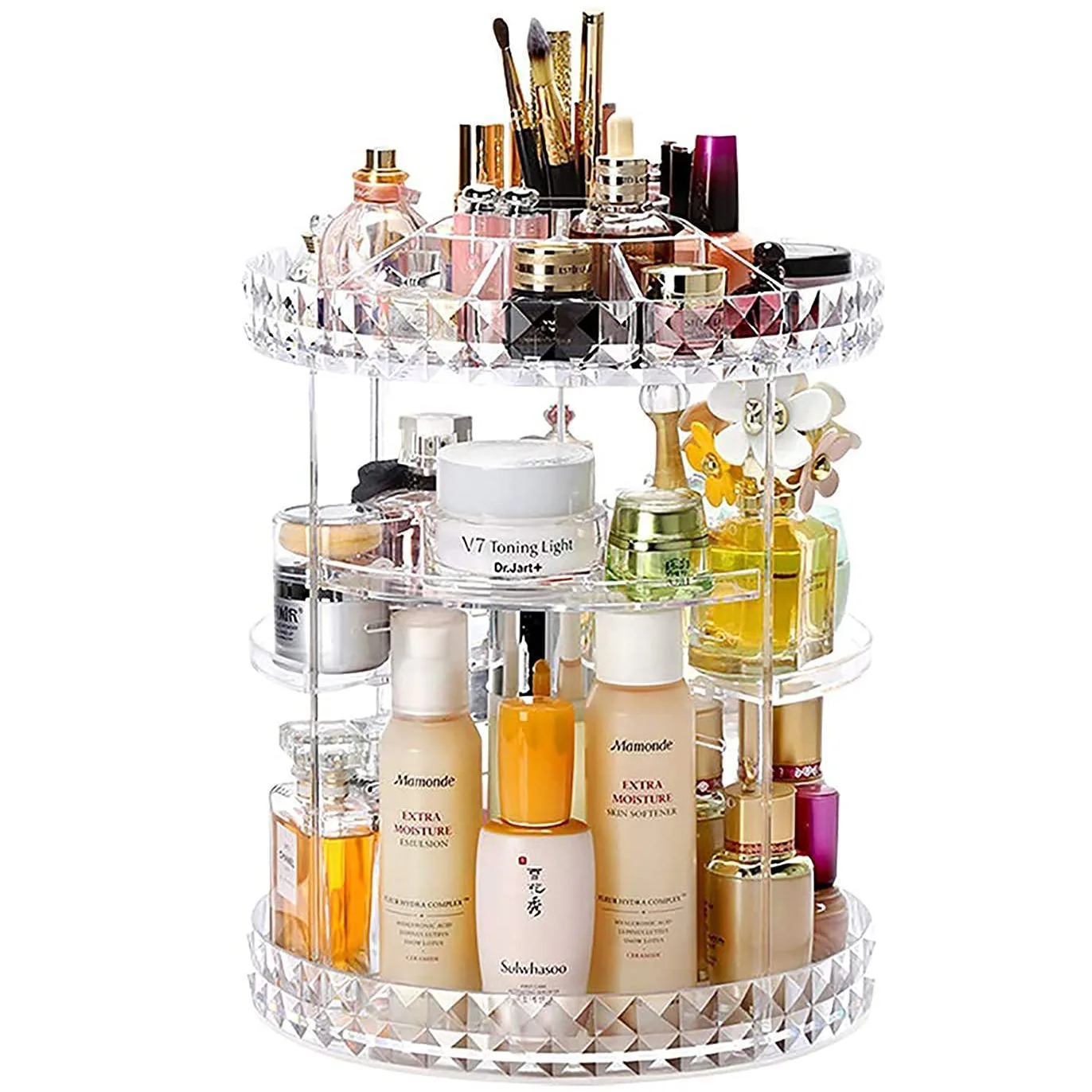 Organiseur De Maquillage Rotatif 360 Rangement Cosmetique Acrylique Transparent Support Produit De Beaute Boite De Rangement Parfum Et Pinceaux Organisateur Maquillage Tournant Reglable Grand