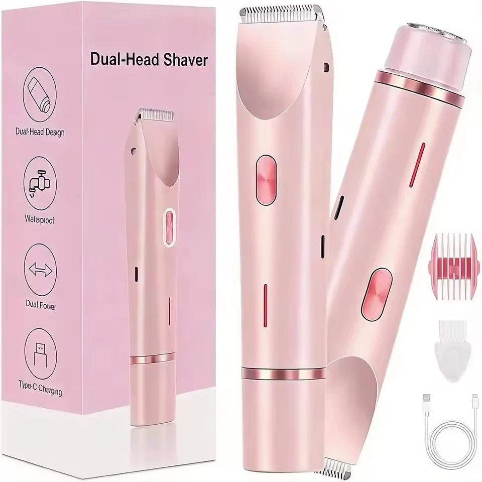 Rasoir électrique pour femme, double tête, tondeuse bikini étanche pour visage et corps, aisselles, jambes et bras.