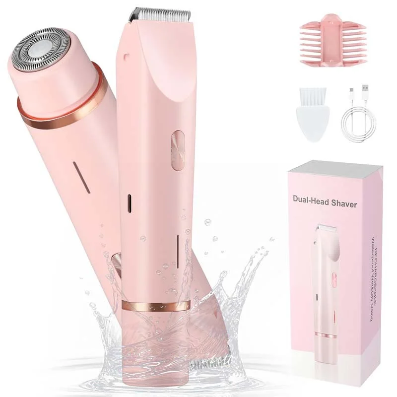 Rasoir électrique pour femme, double tête, tondeuse bikini étanche pour visage et corps, aisselles, jambes et bras.
