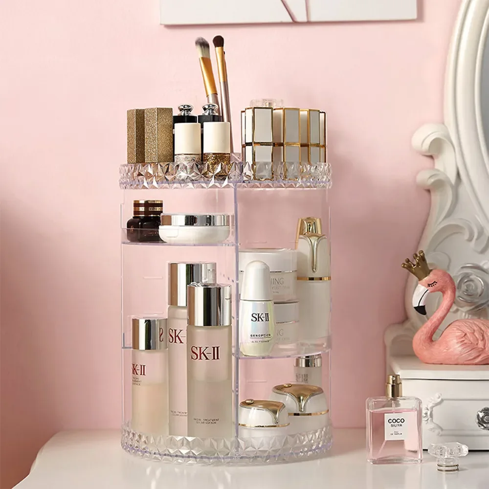Organiseur De Maquillage Rotatif 360 Rangement Cosmetique Acrylique Transparent Support Produit De Beaute Boite De Rangement Parfum Et Pinceaux Organisateur Maquillage Tournant Reglable Grand