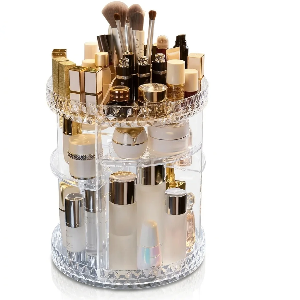 Organiseur De Maquillage Rotatif 360 Rangement Cosmetique Acrylique Transparent Support Produit De Beaute Boite De Rangement Parfum Et Pinceaux Organisateur Maquillage Tournant Reglable Grand