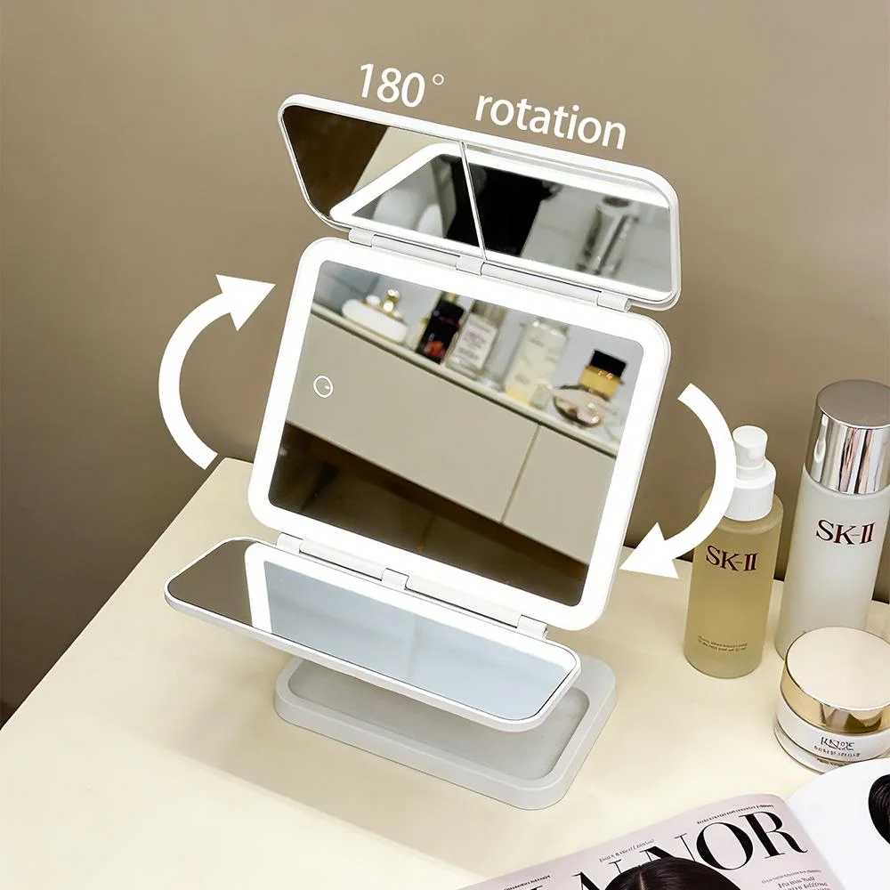Miroir Cosmétique LED avec Éclairage – Miroir Pliable 3 Volets, Contrôle Tactile et Angle Ajustable pour Maquillage