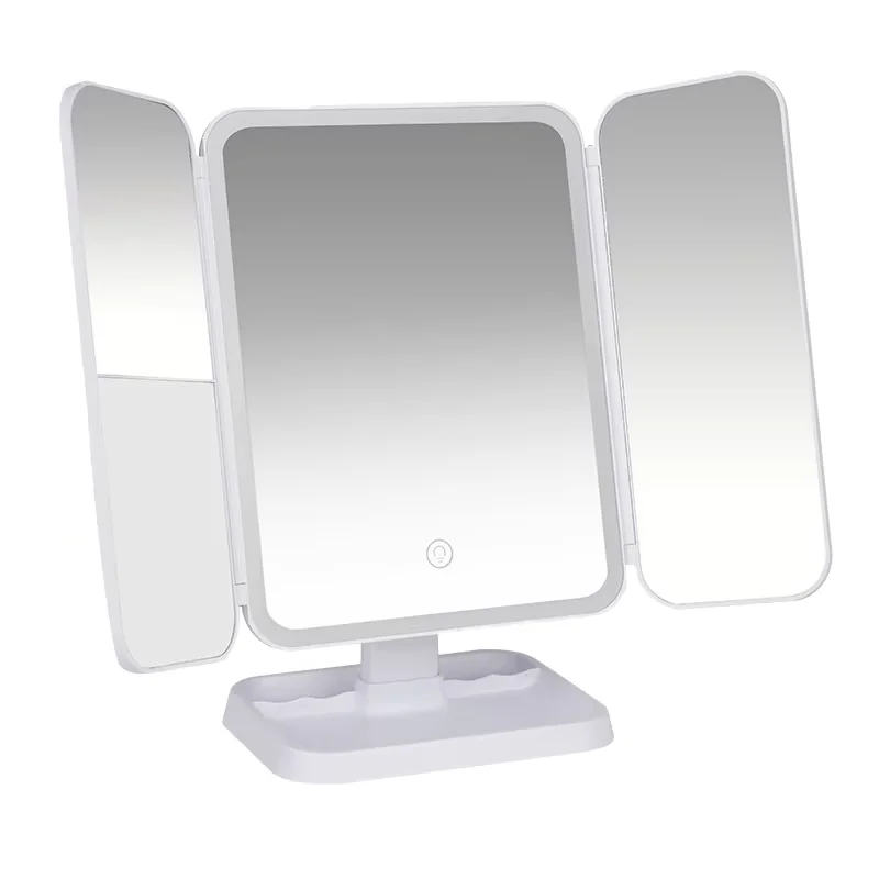 Miroir Cosmétique LED avec Éclairage – Miroir Pliable 3 Volets, Contrôle Tactile et Angle Ajustable pour Maquillage