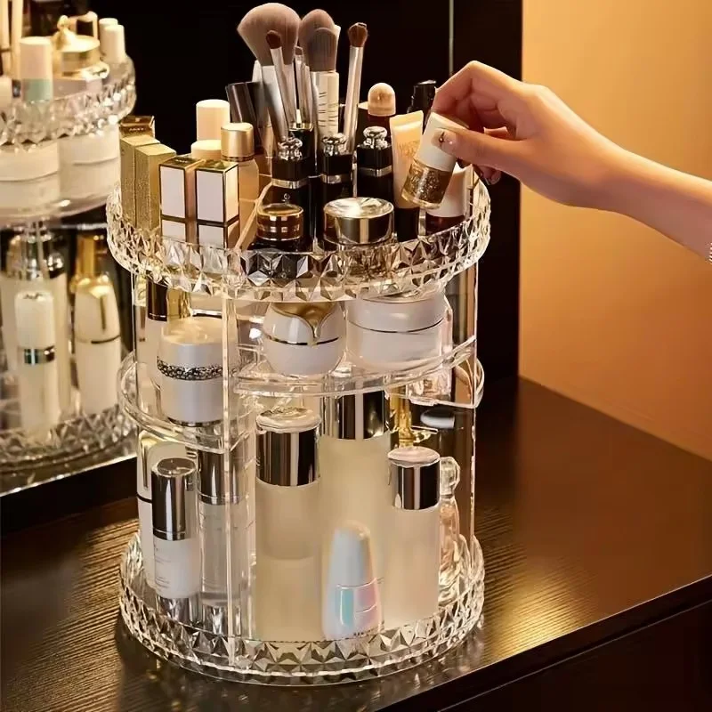 Organiseur De Maquillage Rotatif 360 Rangement Cosmetique Acrylique Transparent Support Produit De Beaute Boite De Rangement Parfum Et Pinceaux Organisateur Maquillage Tournant Reglable Grand