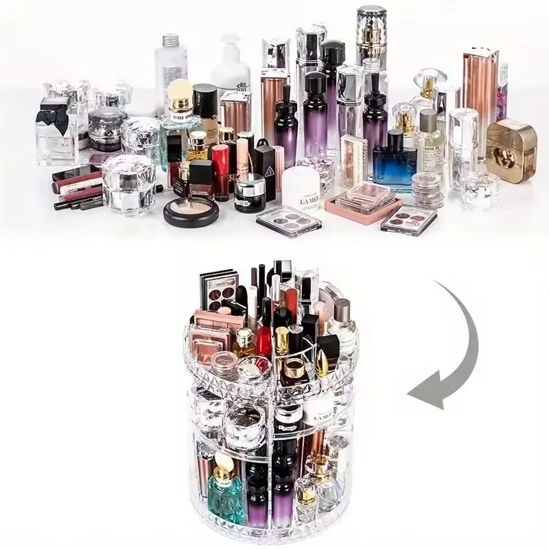 Organiseur De Maquillage Rotatif 360 Rangement Cosmetique Acrylique Transparent Support Produit De Beaute Boite De Rangement Parfum Et Pinceaux Organisateur Maquillage Tournant Reglable Grand