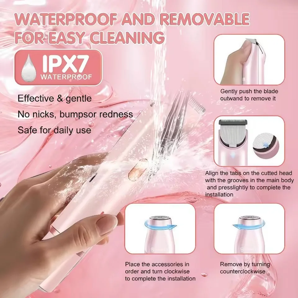 Rasoir électrique pour femme, double tête, tondeuse bikini étanche pour visage et corps, aisselles, jambes et bras.