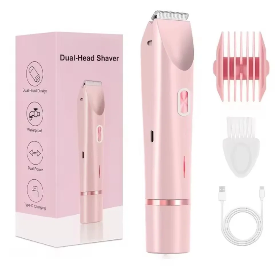 Rasoir électrique pour femme, double tête, tondeuse bikini étanche pour visage et corps, aisselles, jambes et bras.