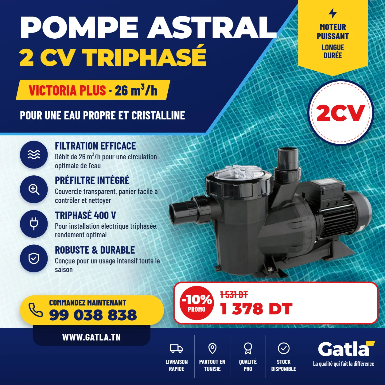 pompe astral victoria + 2 chv  triphasé