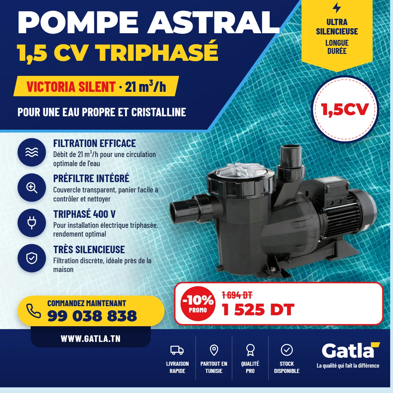 pompe astral victoria silent 1.5 chv triphasé