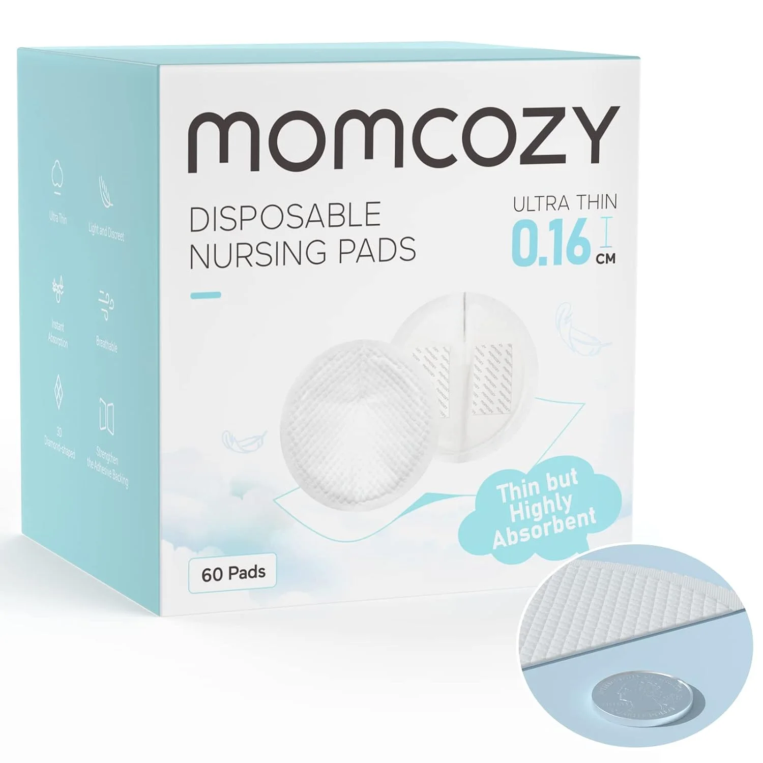 Momcozy – 60 Coussinets d’allaitement jetables ultra-fins