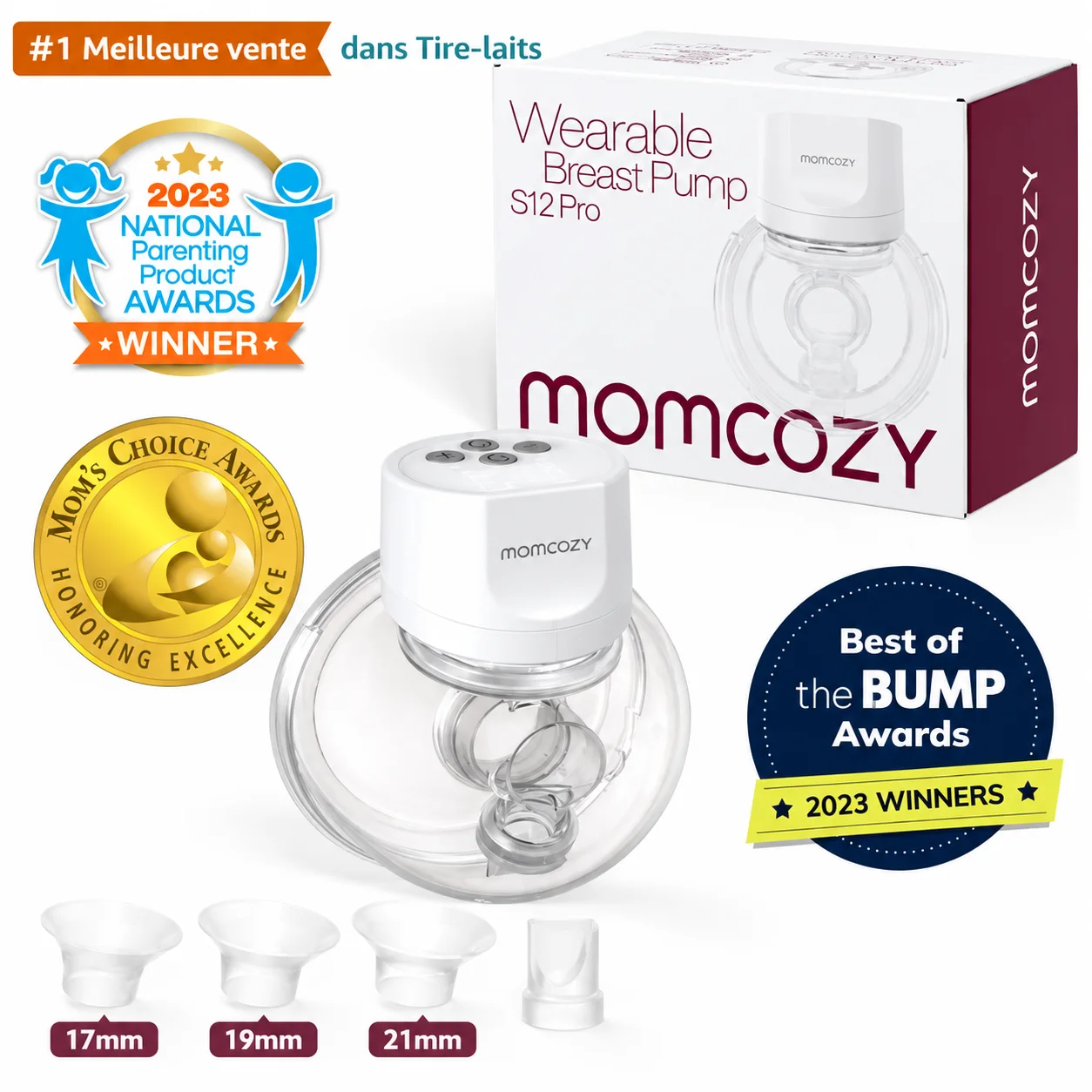 Momcozy S12 Pro – Tire-Lait Main Libre avec Inserts 24/21/19/17 mm